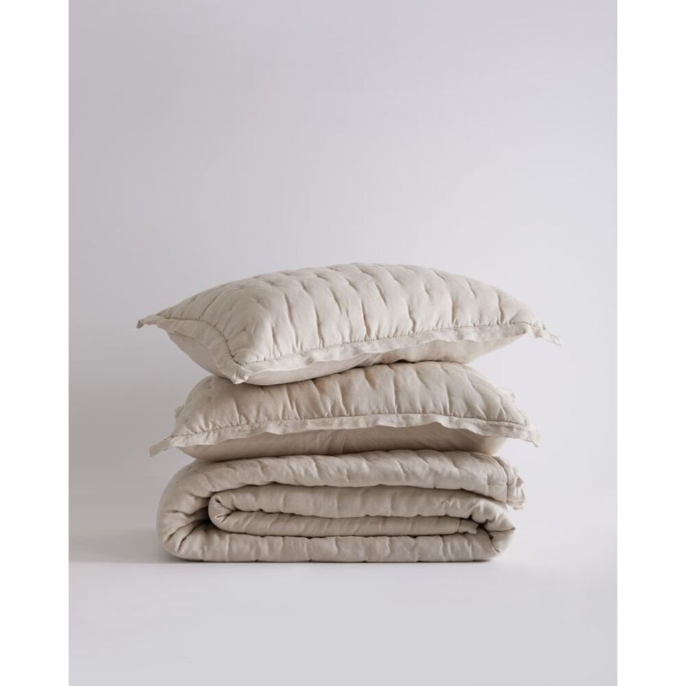 Quince Home European Linen Dream Quilt Set Sand Tan Full/Queen
